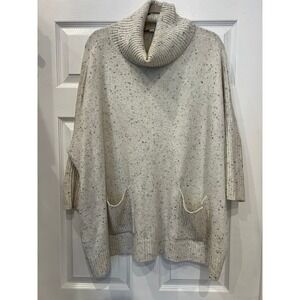 Loft Sweater Cotton Blend Confetti Fleck Cream Oversized Turtleneck Cottagecore